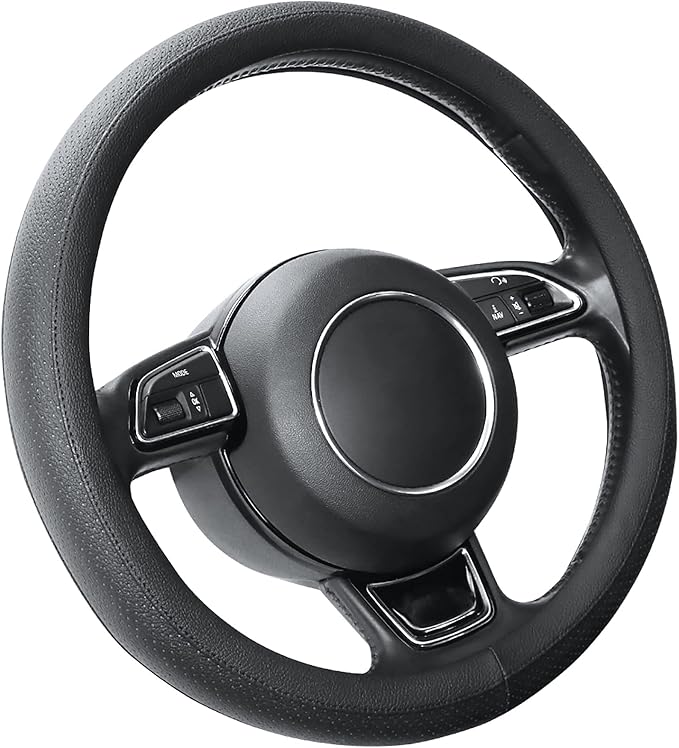 SEG Direct Black Car Steering Wheel Cover Small Size 14-14.25 inch (35.5-36 cm), for Prius Civic Model 3 Model Y Camaro, Brea