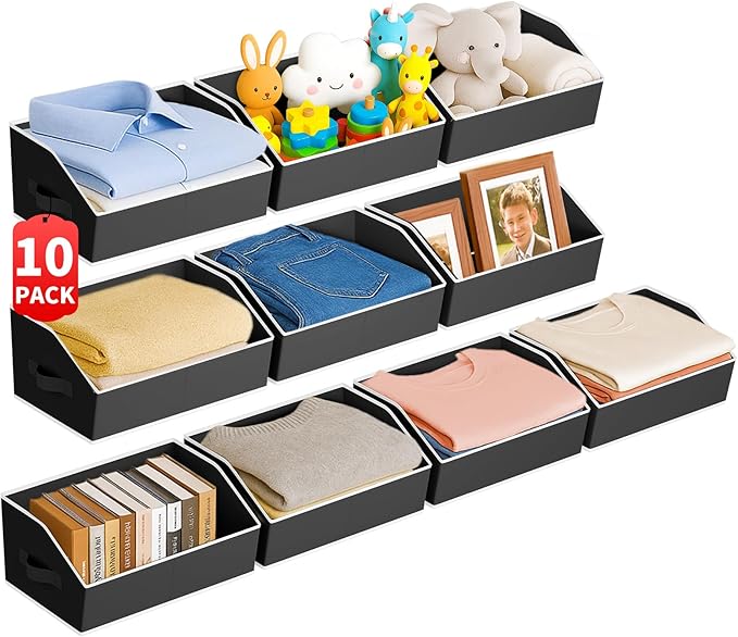 Homsorout Large Closet Organizers and Storage Bins - 10 Pack Trapezoid Storage Baskets for Shelves, Foldable Fabric Baskets w