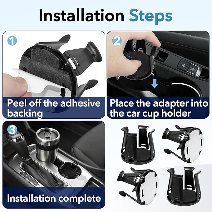 4PCS Car Cup Holder Insert, Self-Adhesive Expanding Cup Holder Inserts for Car, Automotive Black Cup Holder Adapter with Clam