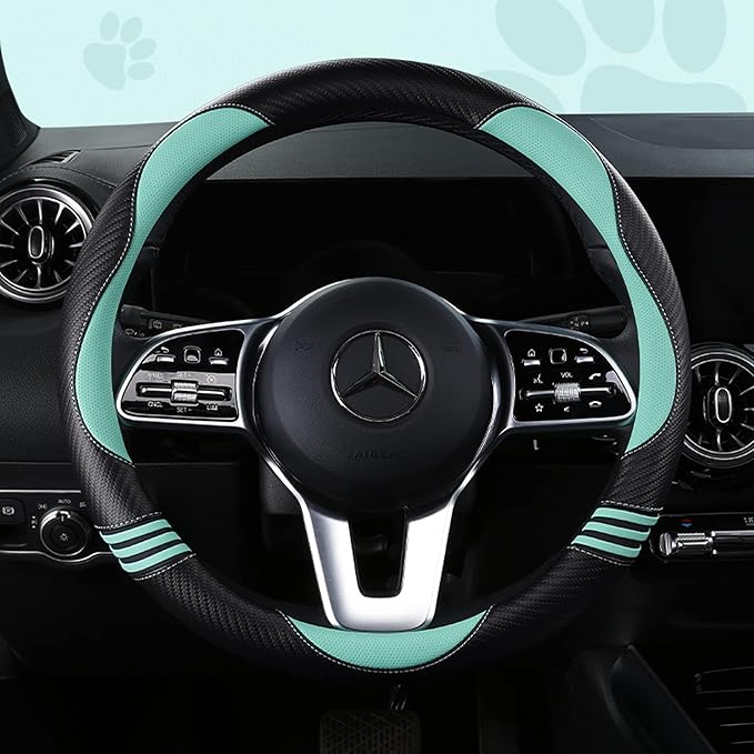 HighnessHwoo Car Steering Wheel Covers for Women Padded Carbon Fiber PU Leather Cute Auto Interior Accessories for Vehicle, S