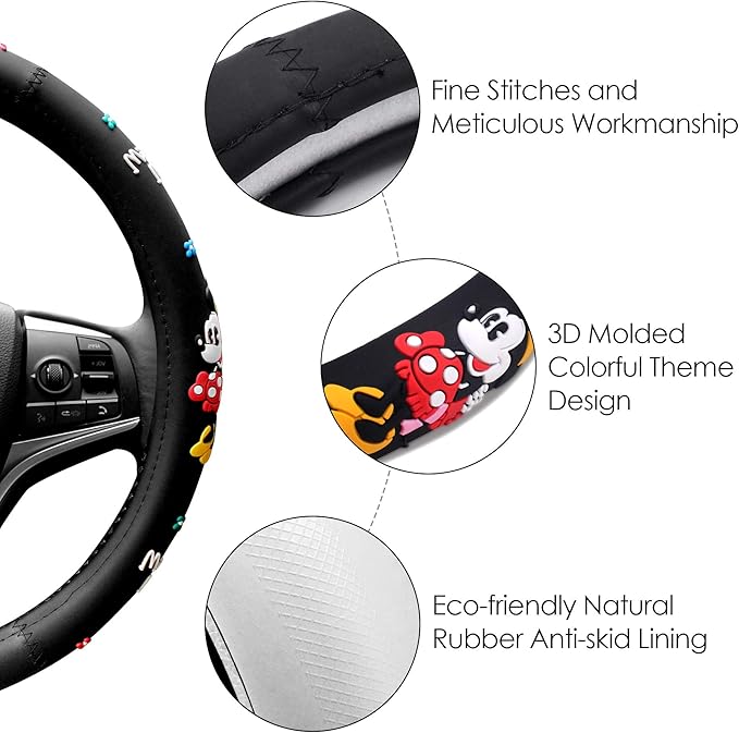 Finex Silicone 3D Molded Design - Checker Auto Car Steering Wheel Cover - Black - Universal Fit