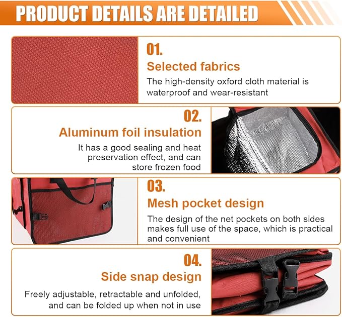 Car Trunk Organizer, Oxford Fabric Waterproof & Anti-Slip Vehicle Storage Box with Leak Proof & Insulated Cooler Bag, Large Cap