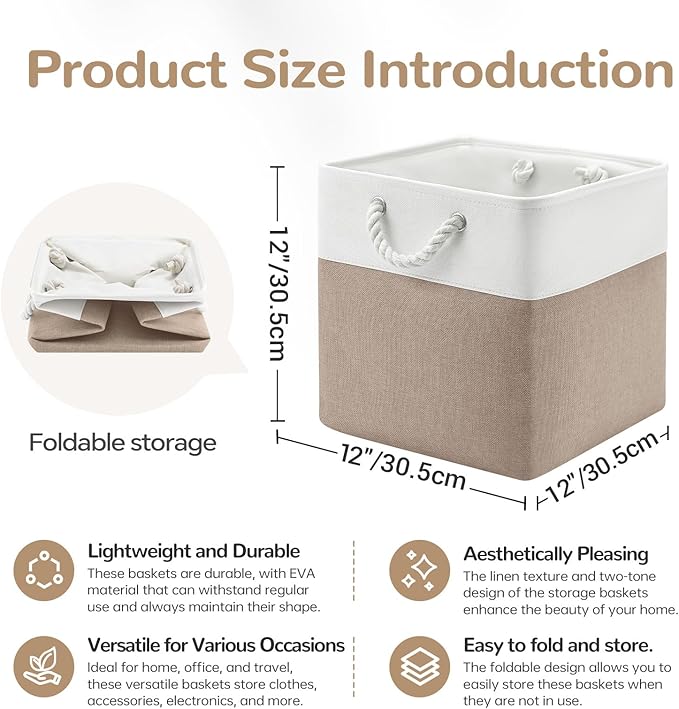 12 x 12 Inch Cube Storage Bins, 4 Pack Fabric Storage Basket with Handles, Foldable Boxes Organizer for Shelf Baskets for Hom