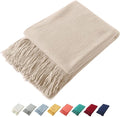 Homiest Decorative Knitted Throw Blanket with Fringe, Lightweight Acrylic Knit, Soft & Cozy Tassel Blanket for Couch, Sofa, B