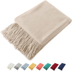 Homiest Decorative Knitted Throw Blanket with Fringe, Lightweight Acrylic Knit, Soft & Cozy Tassel Blanket for Couch, Sofa, B