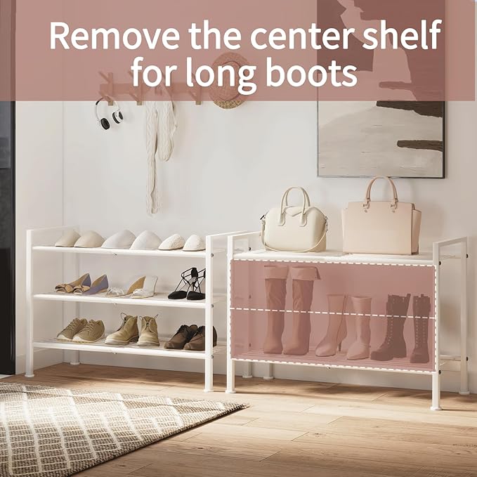 3-Tier Metal Shoe Rack, Sturdy Floor-Mounted Storage Organizer for Closet Entryway Garage Dorm Room, Easy Assembly Multi-Purp