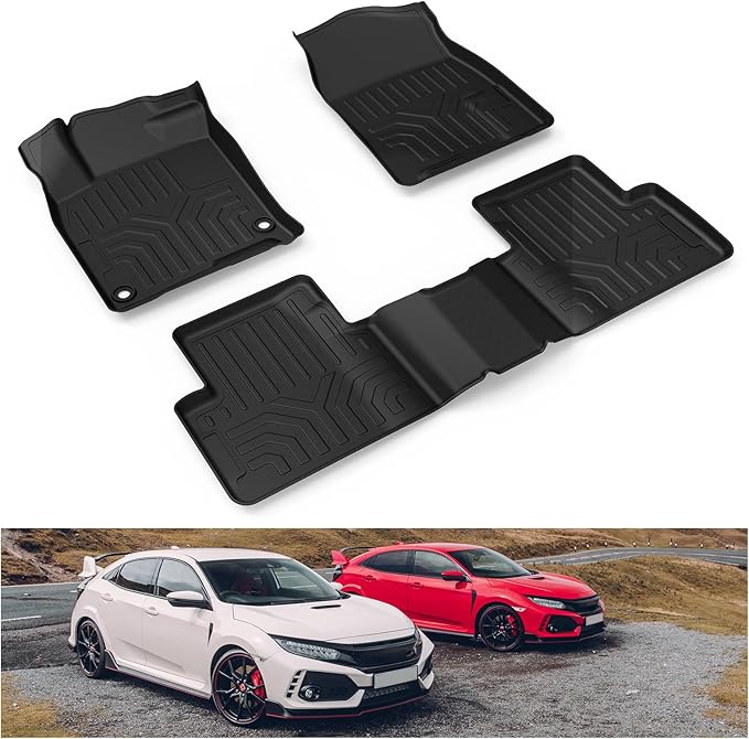 KIWI MASTER Floor Mats for 2016-2021 Honda Civic, Custom Fit All Weather Car Mats, Heavy Duty TPE Floor Liners, Front & Rear 2 Row, Black