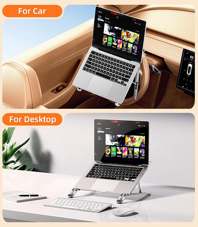 Car Laptop Mount Steering Wheel Tray Holder, Height Adjustable Car Desk for Laptop Computer Tablet, Foldable Portable Lap Laptop Stand for Car Vehicle Workstation Accessories Truck SUV Tesla