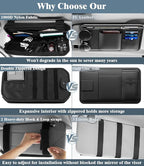 DEEPLITE Car Sun Visor Organizer with Double Zipper Multi-Pockets & Glasses Clip, Semi-Rigid Molle Panel with Patch for Driving Essentials - Heavy Duty Straps Fits Trucks, SUV, Vehicles