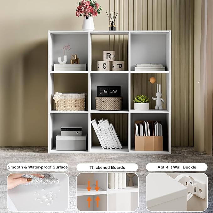 Sweetcrispy 9 Cube Storage Organizer - Open Cube Bookshelf with 5 Removable Back Panels, Display Storage Bookcase for Living 
