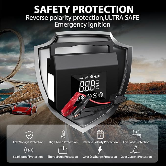 Jump Starter with Air Compressor, 4000A Car Battery Jump Starter(ALL Gas/8.0L Diesel) with 150PSI Tire Inflator 12V Car