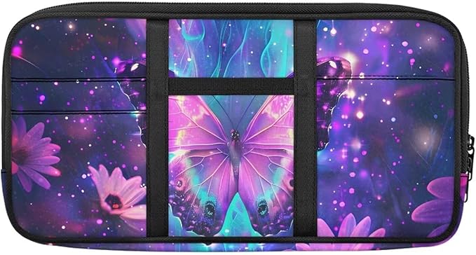 Butterfly Print Car Sun Visor Bag Auto Interior Accessories Pocket Organizer with Zipper 11.81 x 5.9 Inch Storage Pouch Holder for Pen,Driving License etc