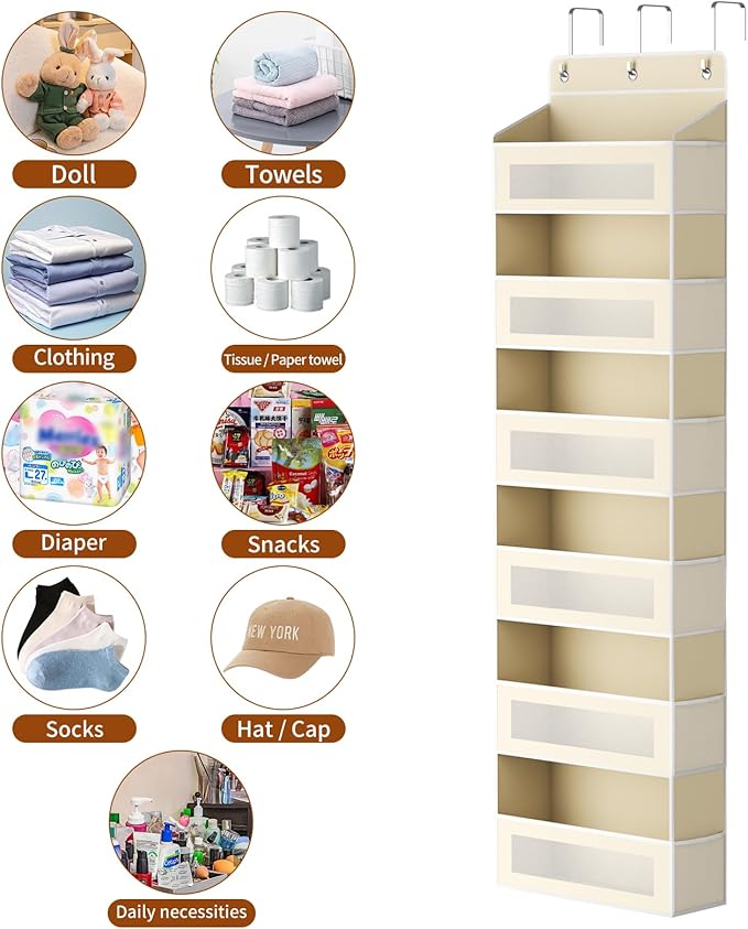 Over The Door Organizer with 6 Large Pockets, Over the Door Storage 12 Side Pockets, Hanging Door Organzier 44 lb Load Behind