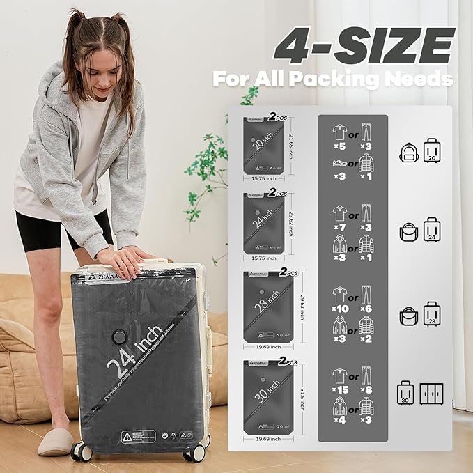 Vacuum Storage Bags for Travel with Wireless Rechargeable Air Pump, 8 Pack Travel Essentials Space Saver Compression Bag for 