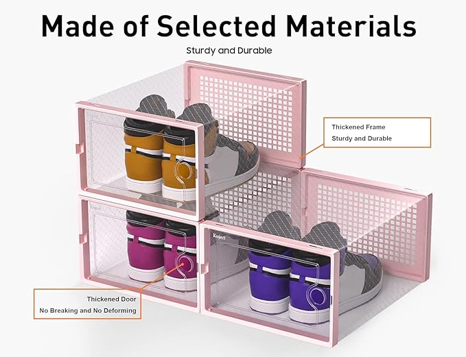 Kuject X-Large Shoe Storage Boxes Organizers Clear Plastic Stackable 12 Pack, Shoe Rack & Holder Substitute, Sneaker Containe