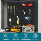 Peg Board,Steel Organization Panels, Ideal for Garage Tool Storage, Office Organization, Craft Room, Kitchen,Pack of 4 (Black