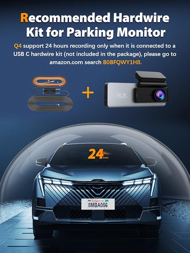 Dash Cam Front and Rear 4K+1080P, Free 64GB Card, Built-in WiFi, Dash Camera for Cars, Car Camera, Dual Dashcams for Cars wit
