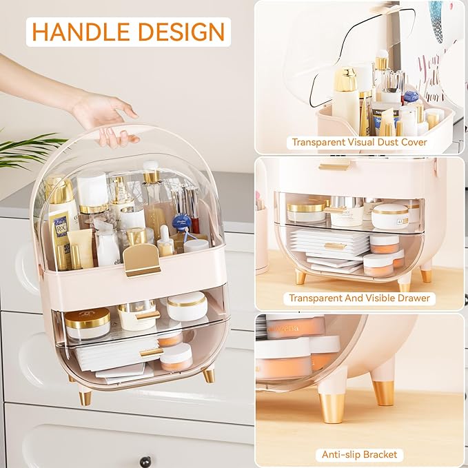 Yieach Countertop Makeup Organizer for Vanity,Large Capacity Skincare Organizers With Drawers and Makeup Brush Holder,Cosmeti
