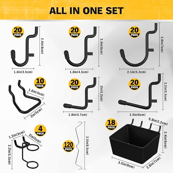 ELEAD 286-Piece Extra Thick Pegboard Hooks Set, 1/4" Heavy Duty Black Peg Board Organizer Accessories with Bins, Metal Pegboa