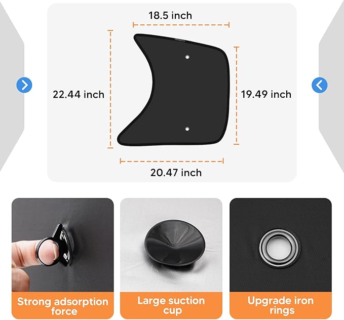 KUST 23''×21.6'' Side Window Sun Shade for Semi Truck, RV Semi Truck,Volvo VNL,International Trucks, Freightliner Black&Silver Side Window Shade, Sunshade with Suction Cup, Glare Sun UV Rays 2PCS