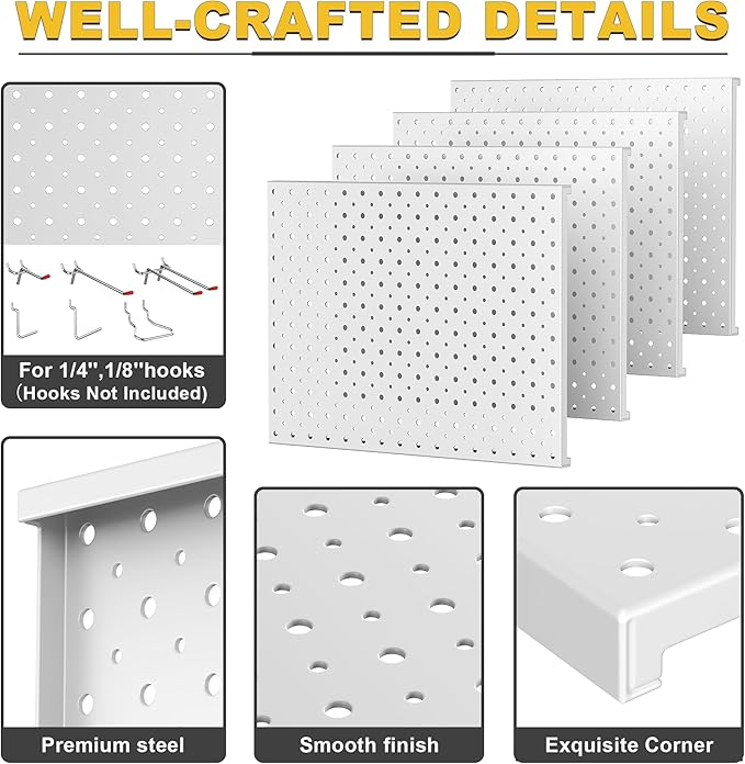 Ultrawall Metal Pegboard Panels, Pegboard Wall Organizer, Peg Boards for Wall, Garage Tool Storage Organization, 12"X16", 4pc