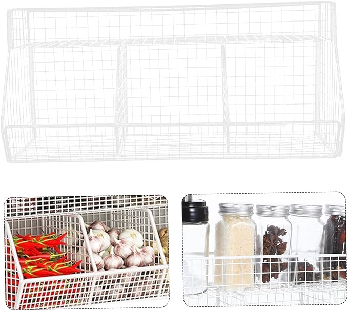 Wall Mount Baskets Wire Baskets for Kitchen Fruit Vegetable Storage Mail Organizer White Compartment