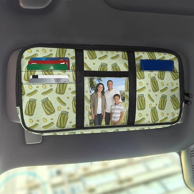 Car Sun Visor Organizer Easy to Store Car Visor Organizer with Multi-Pocket Card Holder Cars Interior Accessories Universal Fit for Most Cars SUV, Cucumbers Print