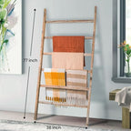 Blanket Ladder Shelf 6.4FT, 38 inch Wide Solid Wooden Blanket Ladder for Living Room, 6-Layer Farmhouse Rustic Towel Rack for