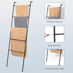 Blanket Ladder Bathroom Towel Holder Decorative Towel Rack 5 Tier Blanket Holder for Living Room Bathroom Laundry Room Black,