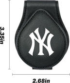 for MLB New York Yankees Car Visor Sunglass Holder - Black Leather Eyeglass Case with Team Logo, Clip-On Sun Visor Organizer for Auto Interior, NY Yankees Gifts