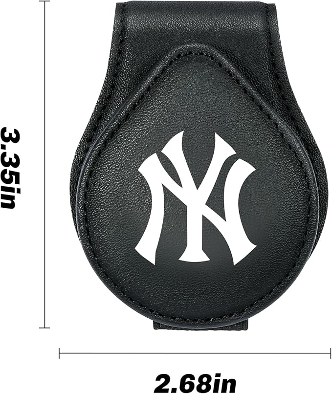 for MLB New York Yankees Car Visor Sunglass Holder - Black Leather Eyeglass Case with Team Logo, Clip-On Sun Visor Organizer for Auto Interior, NY Yankees Gifts