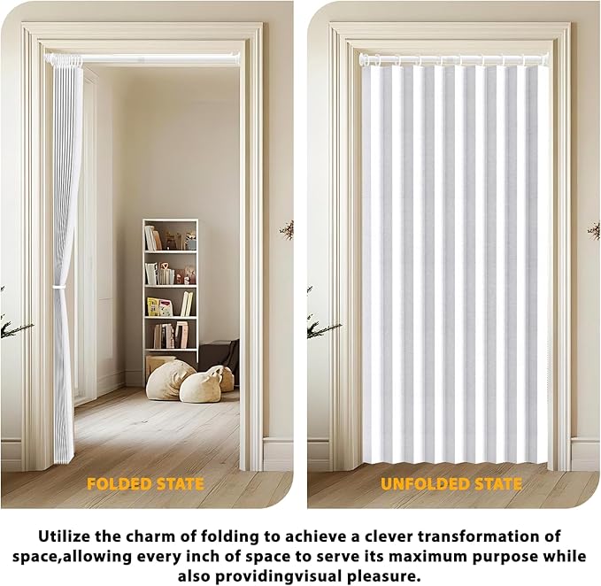 Jilron Accordion Door Curtain Set - 100% Blackout, with Curtain Rod Included, for Bedroom Privacy Protection (White-43 W x 78