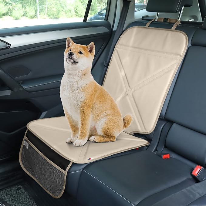 Car Seat Protector Leather Waterproof Child Safety Seat Protector Cover with Thick Pad and 2 Large Pockets Durable Kick Mat f