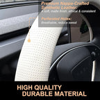 PINCTROT Nappa Leather Steering Wheel Cover for Tesla Model Y/3 Highland/Juniper, D Shaped 14 Inch Small Sized with Breathabl