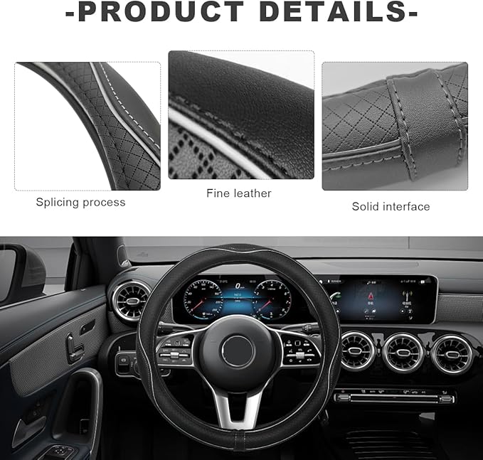 Car Steering Wheel Cover, 15 Inch Anti-Slip Breathable Leather Auto Steering Wheel Protector, Full Surround Soft Steering Whe