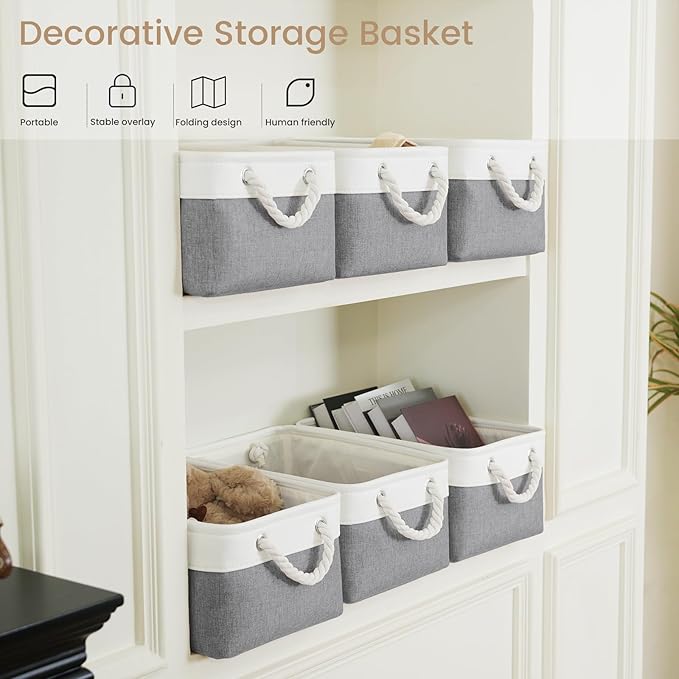 Storage Baskets for Shelves 13.8x9.8x6.7 Inch, Foldable Fabric Storage Bins with Handles, Small Storage Baskets for Organizin