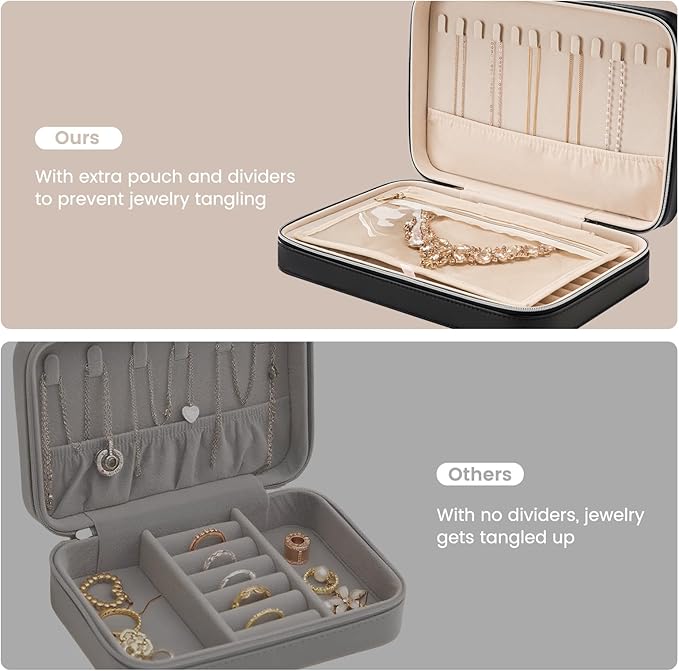 Lolalet Travel Jewelry Case for Women Girls, Travel Jewelry Organizer Box with Mirror & Clear Storage Bag, Small Portable Ear