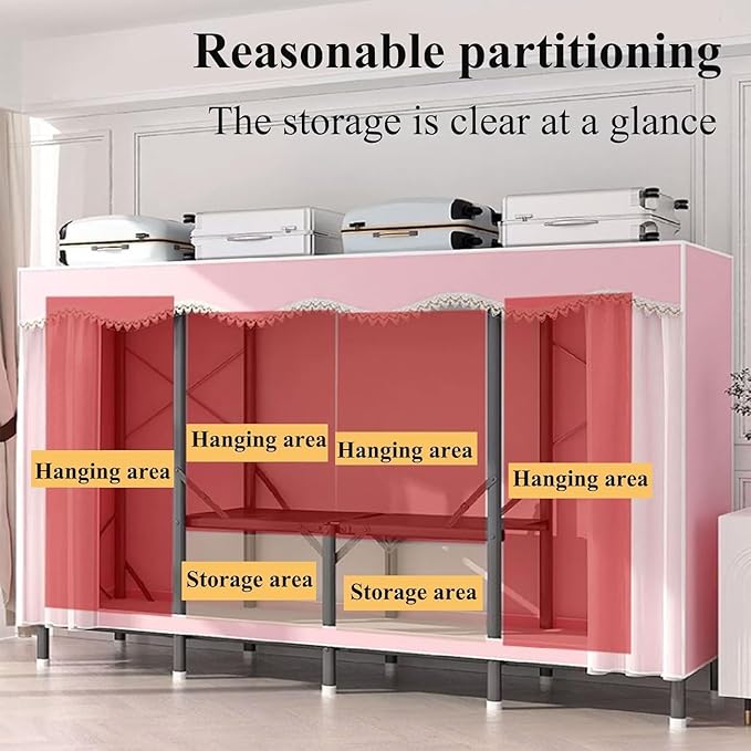 TIST Foldable Wardrobe Steel Storage Wardrobe Portable Wardrobe for Hanging Clothes 110cm/ 160cm/ 215cm Large Wardrobe(Purple