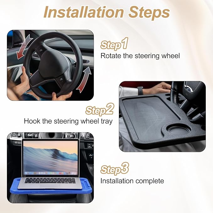 HARFINGTON 2 Pcs 2 in 1 Car Steering Wheel Tray Car Food Trays Auto Steering Wheel Under Table Desk for Eating Food Drink Laptop Writing Work, Black