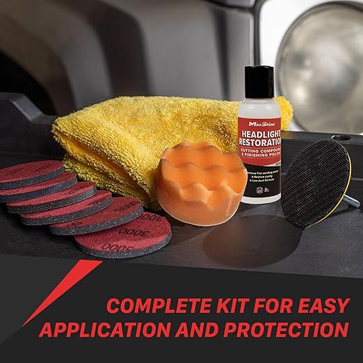 Maxshine Headlight Restoration Kit (MHL01) – Restores Headlight Clarity, Removes Oxidation, Yellowing, and Scratches – Improv
