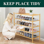 Smiry Long Bamboo Shoe Rack 5-Tier, Stackable Wooden Shoe Organizer for Entryway & Closet, Free Standing Wood Shoe Storage Sh