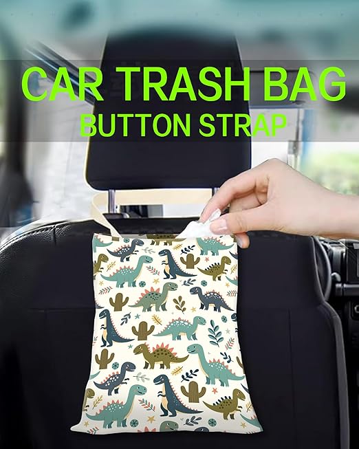 Car Trash Can, Durable Hanging Car Trash Garbage Bag, Cute Automotive Garbage Cans Organizer, Cute Green Dinosaur