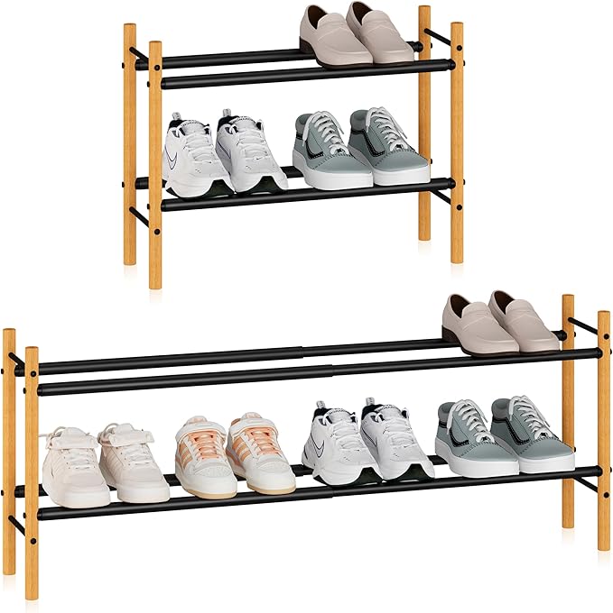 STORAGE MANIAC Expandable Shoe Rack, 8 Pairs Stackable Small Shoe Rack, Metal Adjustable Shoes Organizer for Closet, Entryway