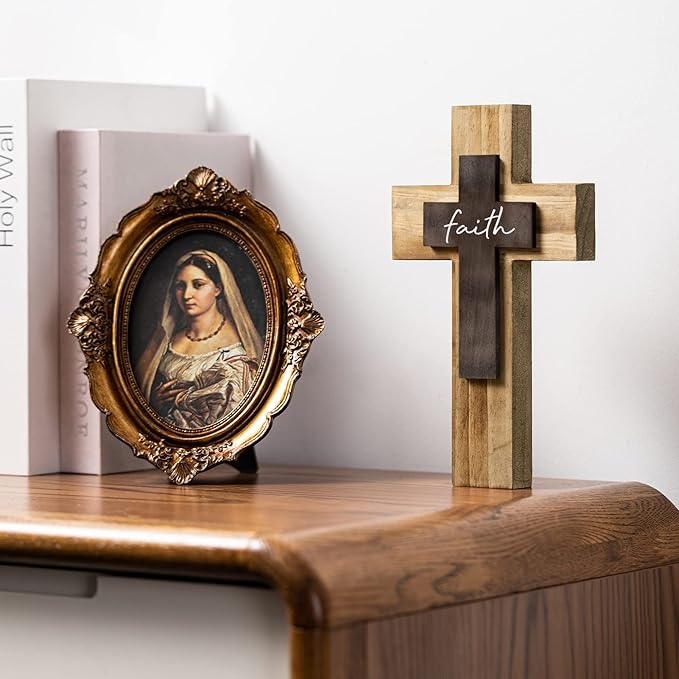 OKSQW Wall Wooden Cross Christians Crosses Spiritual Religious Cross With Hook Christmas Wall Hanging Handmade Nature Wood Co