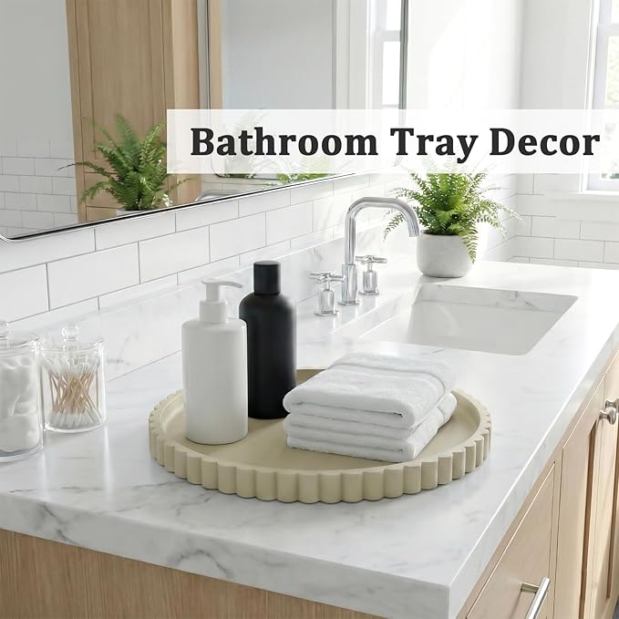 HighHerz Silicone Bathroom Countertop and Vanity Tray-10 Inch Round Silicone Bathroom Tray, Modern Bathroom Decor, Coffee Tab