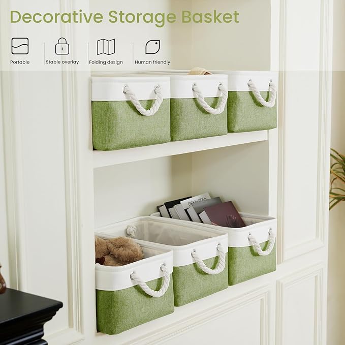 Storage Baskets for Shelves 13.8x9.8x6.7 Inch, Foldable Fabric Storage Bins with Handles, Small Storage Baskets for Organizin
