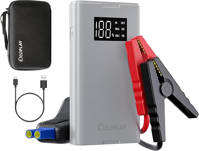 IDEAPLAY Jump Starter, 1500A Car Battery Jump Starter Portable for Up to 7.0L Gas and 5.5L Diesel Engine,Type C Fast