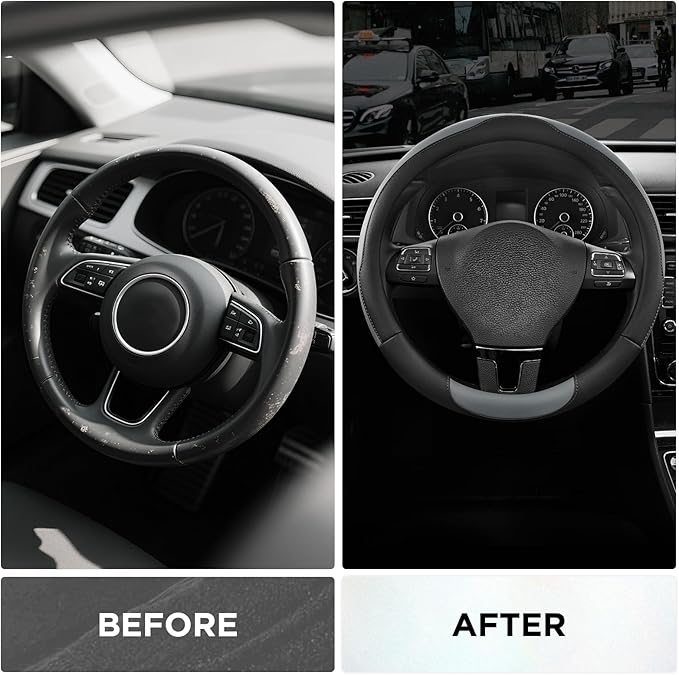 Road Comforts Steering Wheel Cover, Breathable Anti-Slip Leather Steering Wheel Cover, Universal Fit 14.5–15 Inch, Comfortabl