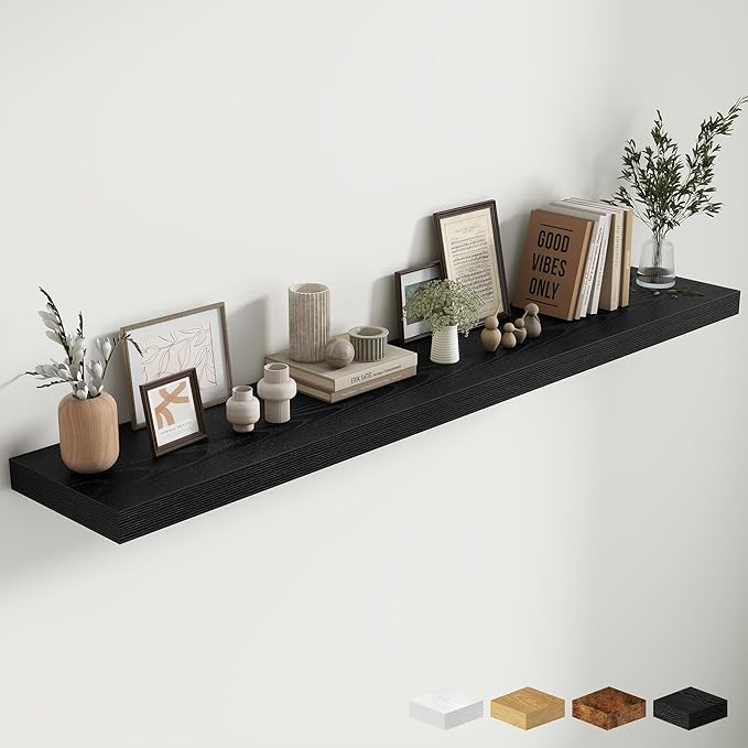 Fun Memories 72 Inch Fireplace Mantel Shelf, 12 Inch Deep Shelves for Display & Wall Storage, Rustic Wood Wall Shelf, Extra L