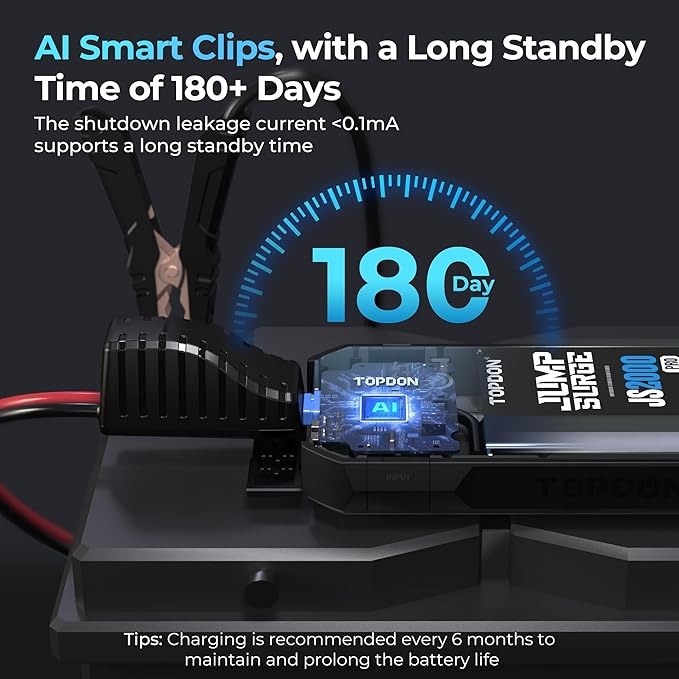 Car Battery Jump Starter, TOPDON 2000A Peak Jump Starter for Up to 8L Gas/6L Diesel Engines, 12V Portable Battery Booster